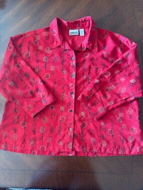 Chico's Bright Red Printed Button-Front Jacket
